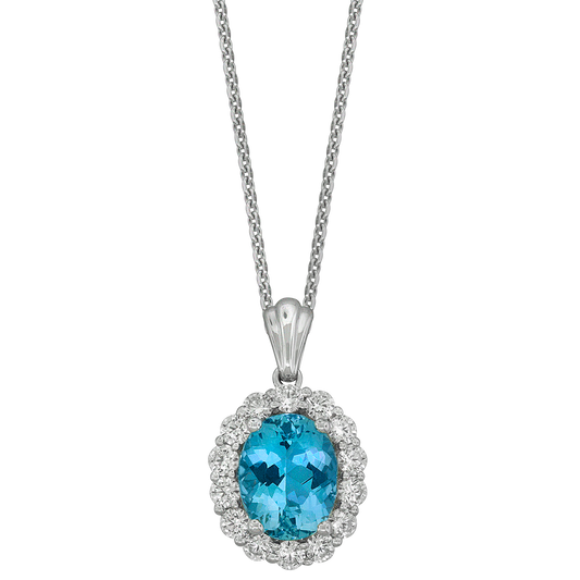 One Of A Kind 18 Karat Aquamarine and Diamond Halo Pendant