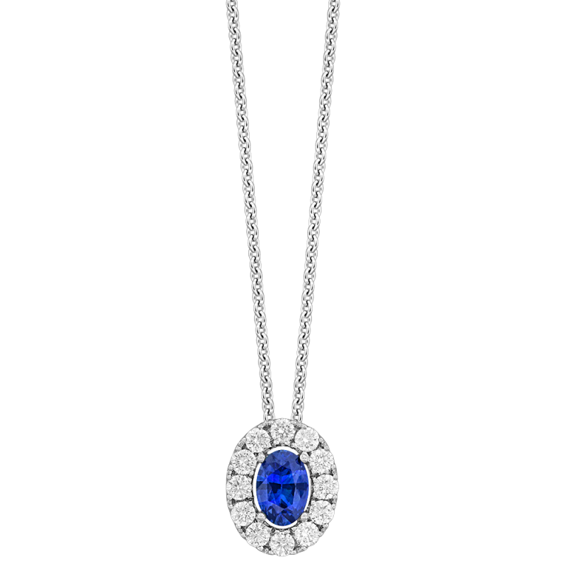 18 Karat White Gold Sapphire and Diamond Halo Pendant