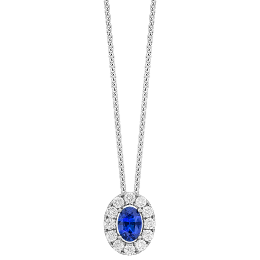 18 Karat White Gold Sapphire and Diamond Halo Pendant