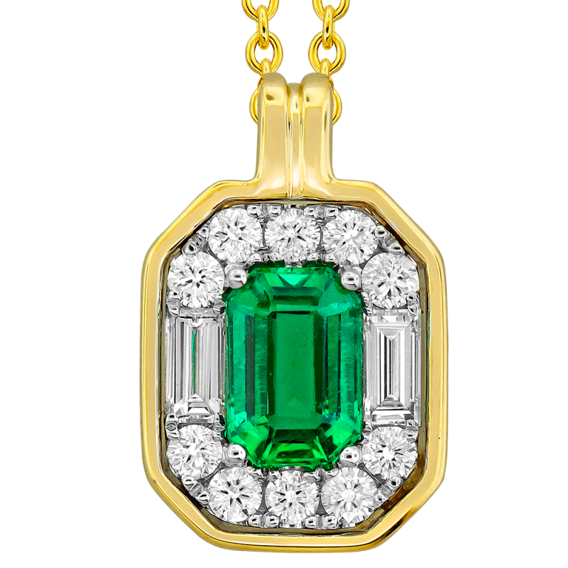 18 Karat Yellow Gold Frame with Emerald and Diamonds Pendant