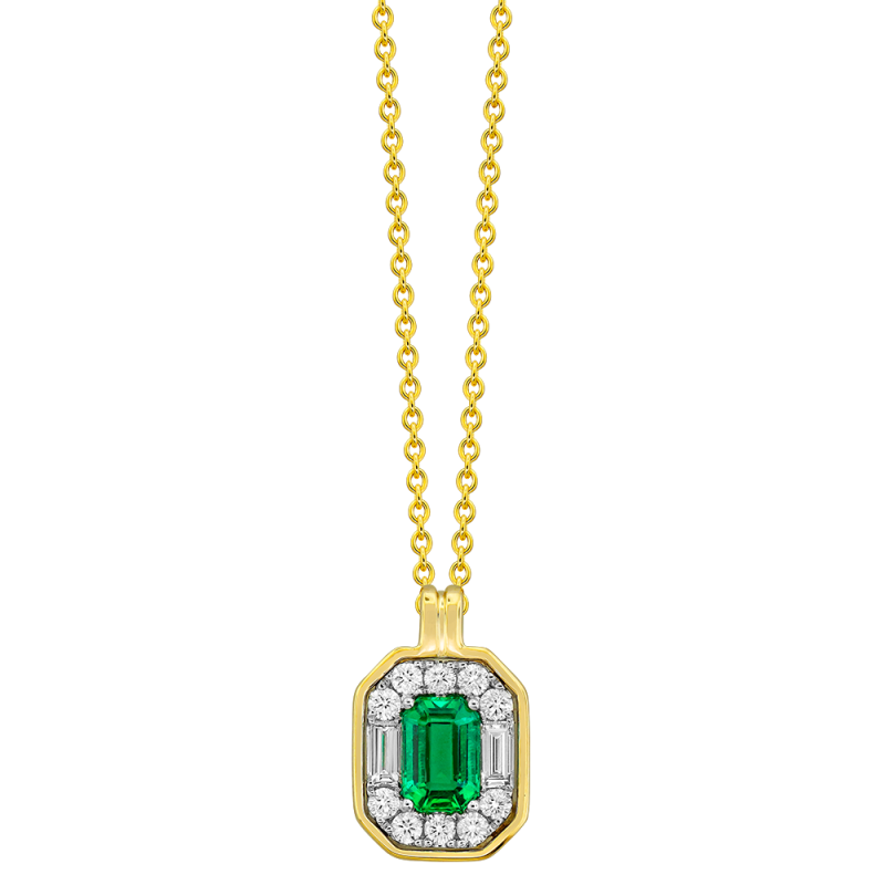 18 Karat Yellow Gold Frame with Emerald and Diamonds Pendant