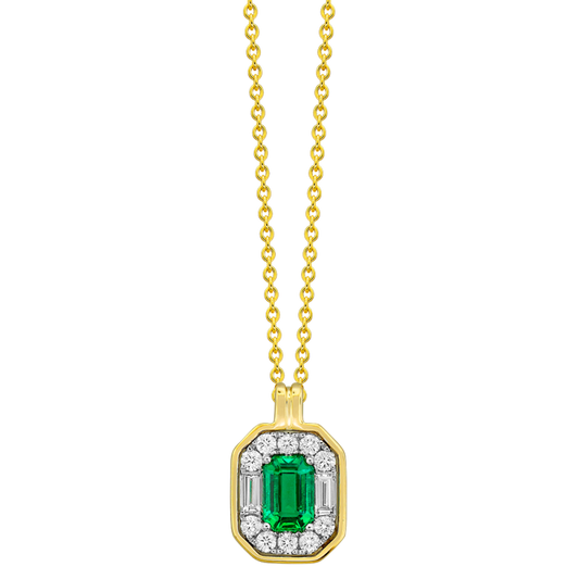 18 Karat Yellow Gold Frame with Emerald and Diamonds Pendant