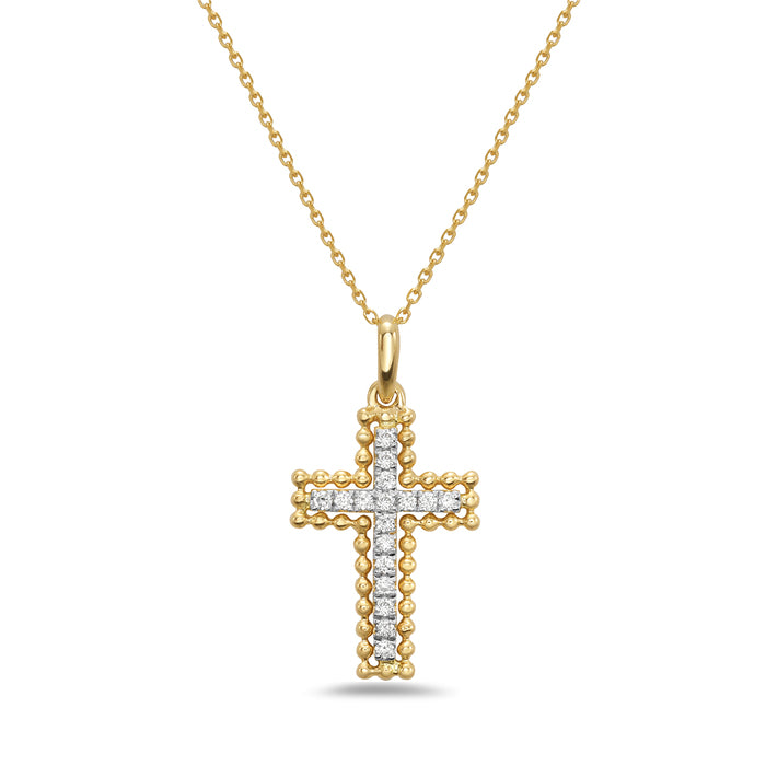14K Diamond Milgrain Cross Pendant