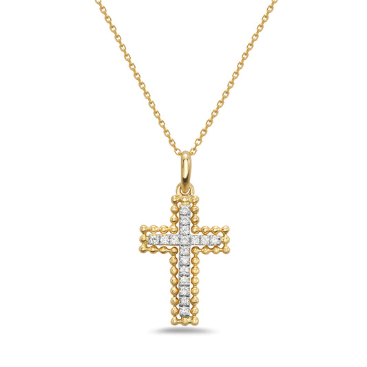 14K Diamond Milgrain Cross Pendant