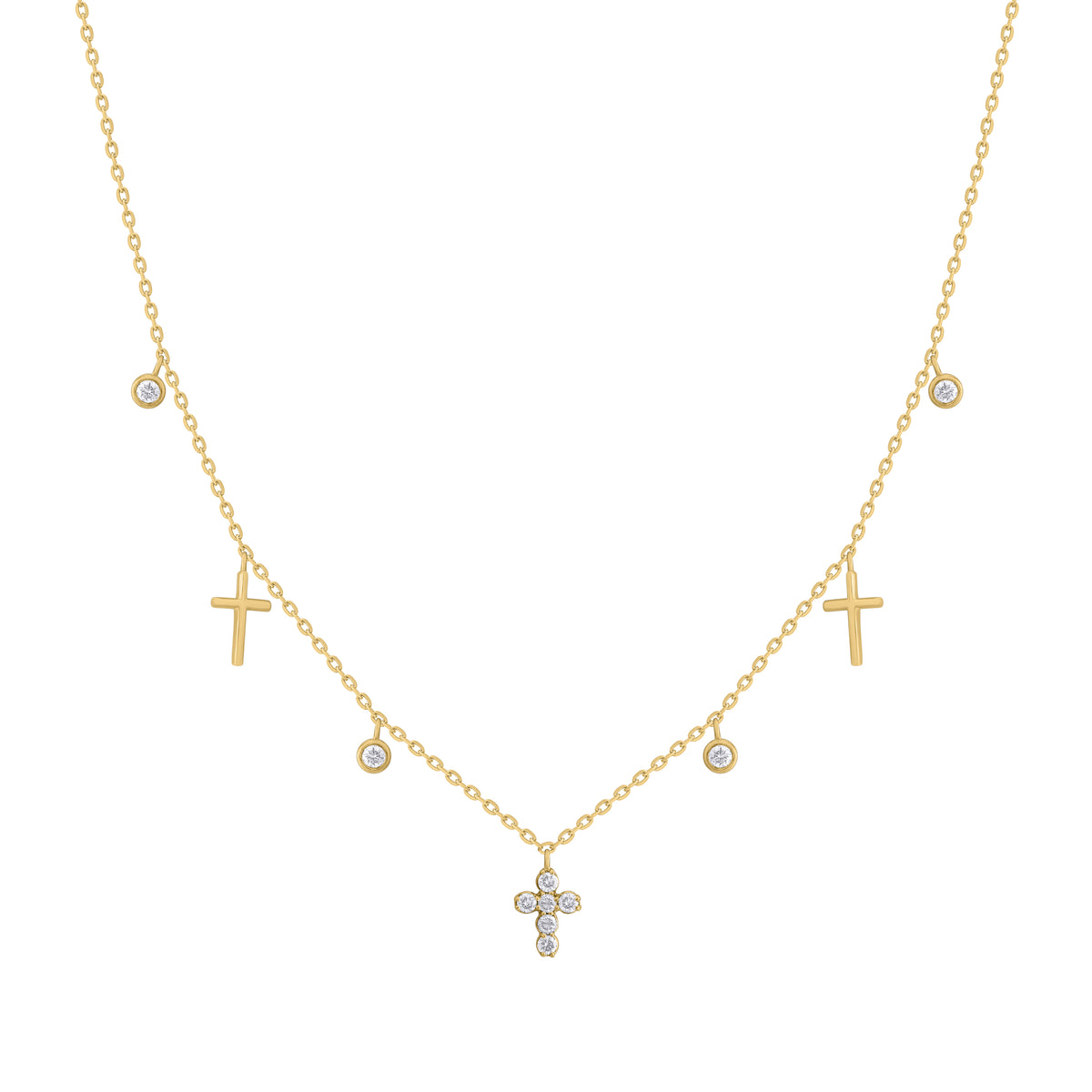 18 Karat Diamond Cross Station Necklace