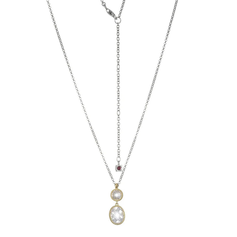 Sterling Silver Two Tone CZ Drop Pendant