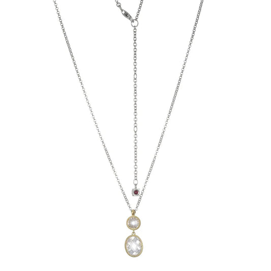 Sterling Silver Two Tone CZ Drop Pendant