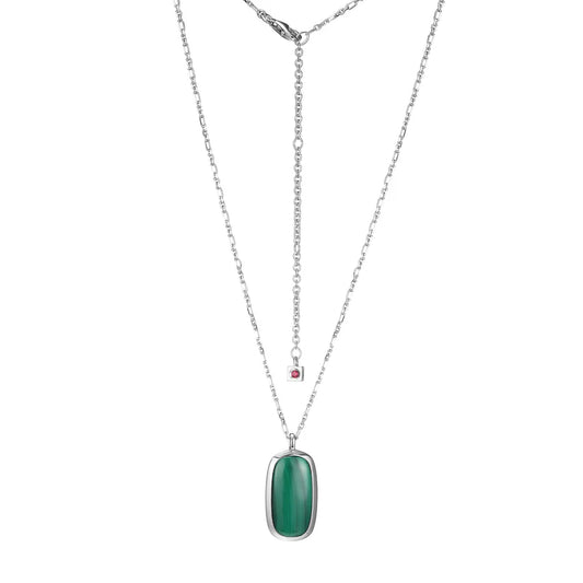 Sterling Silver Rhodium Plated Malachite Drop Pendant