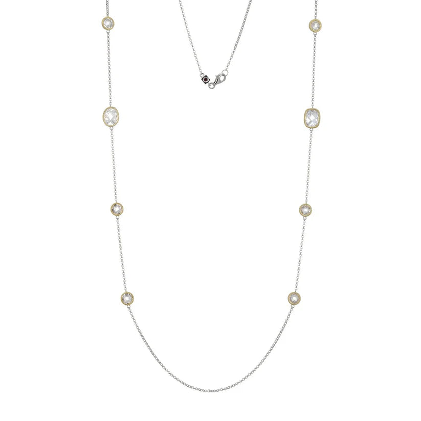 Two Tone Sterling Silver Rhodium/Gold Plated CZ 36" Necklace