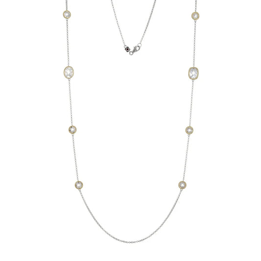 Two Tone Sterling Silver Rhodium/Gold Plated CZ 36" Necklace