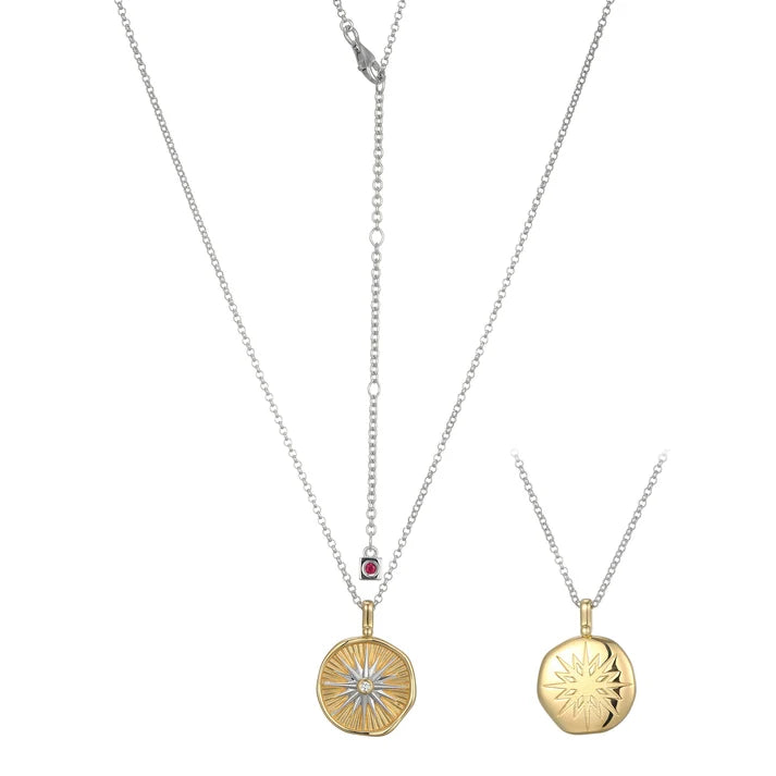 Two Tone Sterling Silver Rhodium/Gold Plated Bohemian Star Reversible Pendant