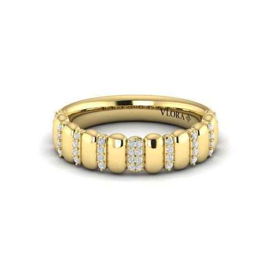 14 Karat Yellow Gold Diamond Ribbed Ring Fashion