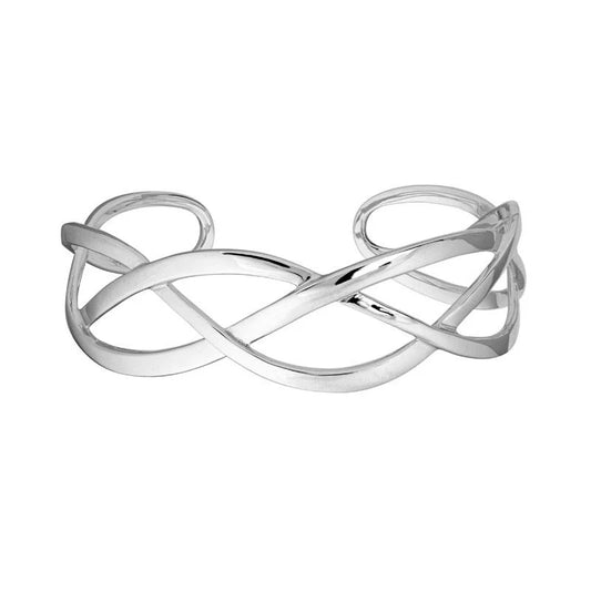 Sterling Silver Rhodium Plated Open Braid Cuff Bracelet