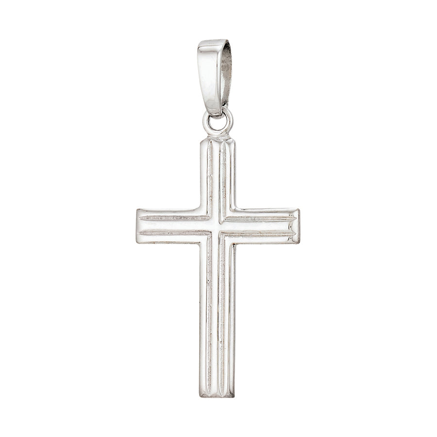 Sterling Silver Ribbed Polished Cross Pendant