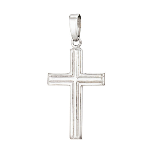 Sterling Silver Ribbed Polished Cross Pendant