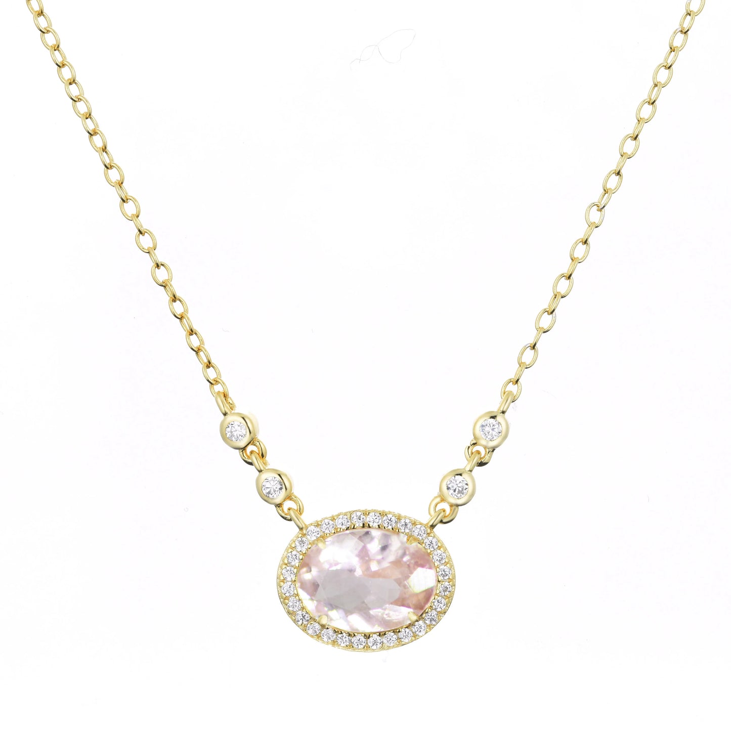 Yellow Sterling Silver Gold Plated Stationary Crystal/Morganite Necklace