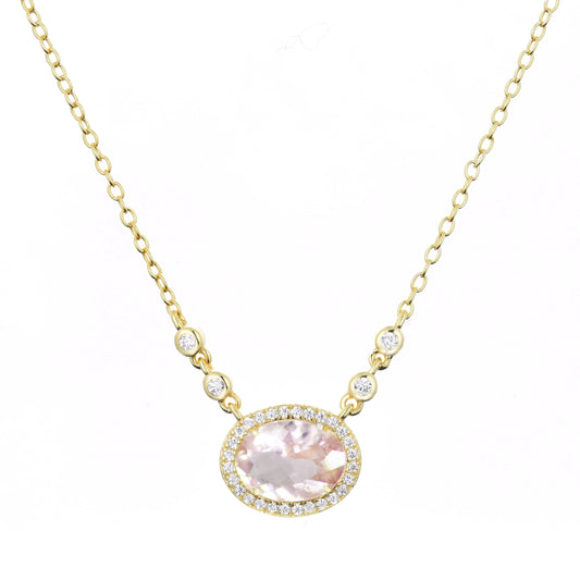 Yellow Sterling Silver Gold Plated Stationary Crystal/Morganite Necklace