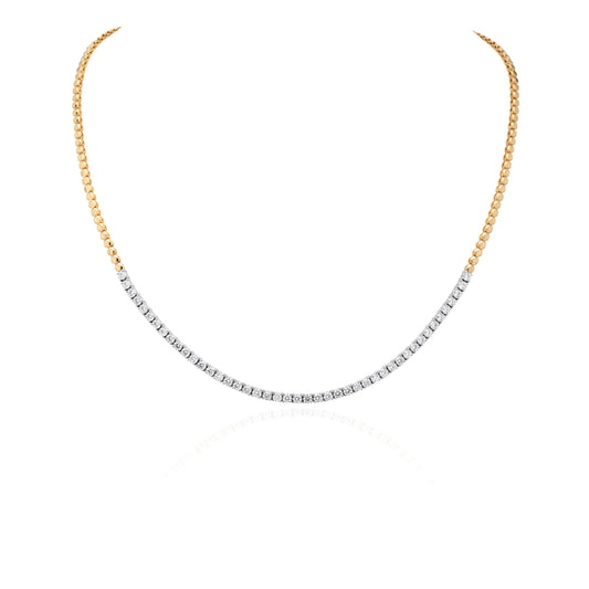 Two Tone 18 Karat Half Diamond Tennis Necklace