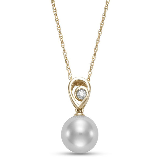 Yellow 14 Karat Diamond And Pearl Pendant