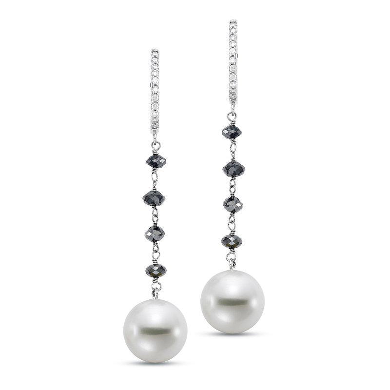 Lady's White 18 Karat Drop Diamond and Pearl Earrings