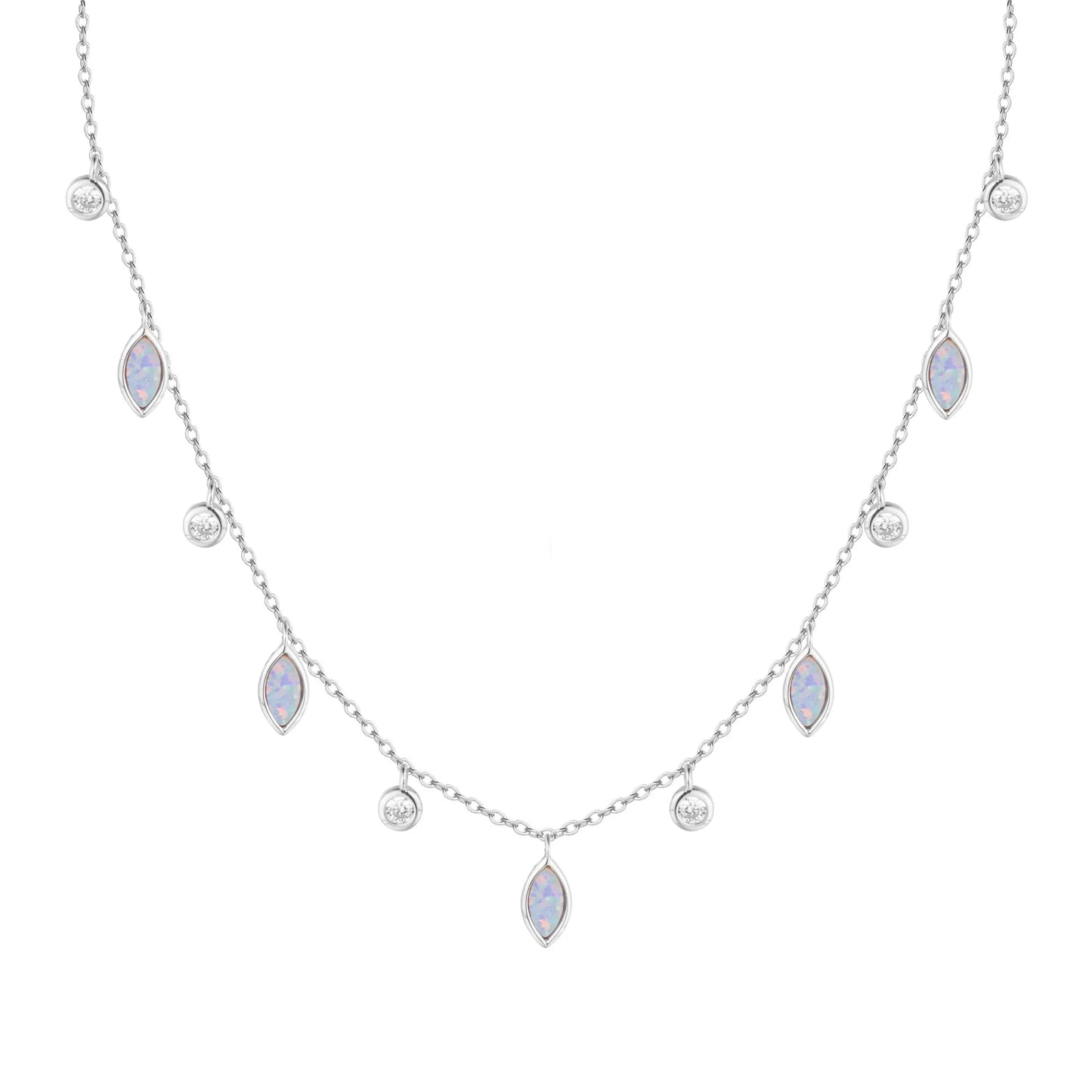 Sterling Silver Rhodium Plated Lavender Opal Drops Necklace