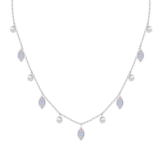 Sterling Silver Rhodium Plated Lavender Opal Drops Necklace