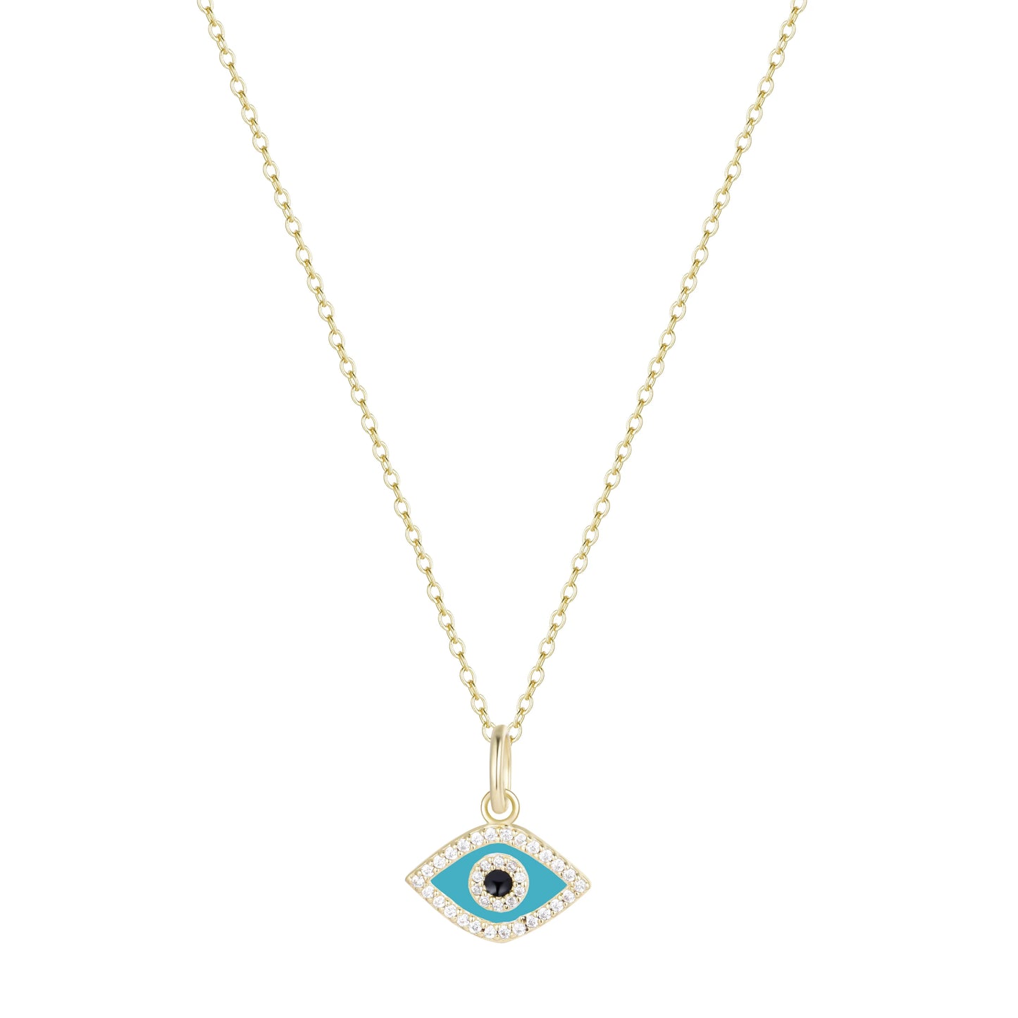 Lady's Yellow Sterling Silver Turquoise and Crystal Evil Eye Pendant