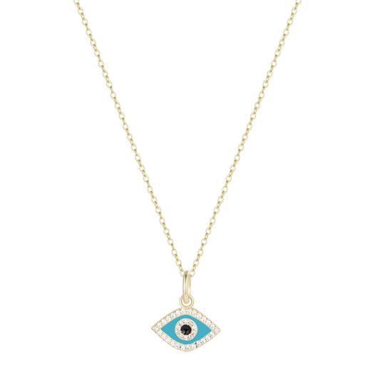 Lady's Yellow Sterling Silver Turquoise and Crystal Evil Eye Pendant