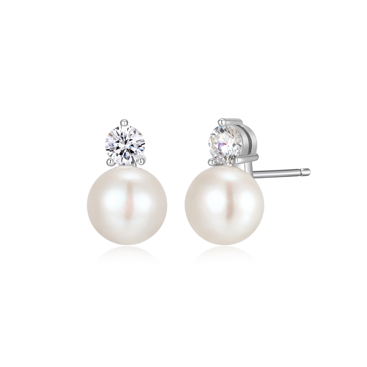 Elle Sterling Silver Freshwater Pearl and CZ Stud Earrings