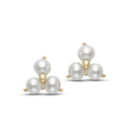 Yellow 14 Karat Floral Pearl Earrings