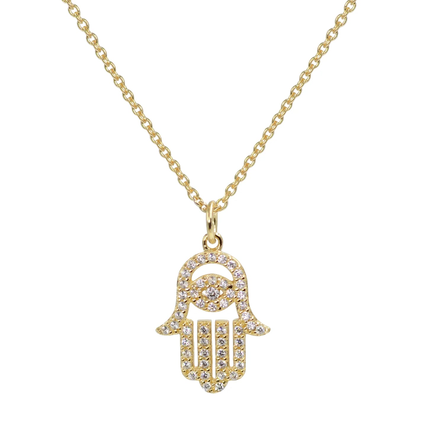 Lady's Yellow Sterling Silver Gold Plated Crystal Hamsa Pendant