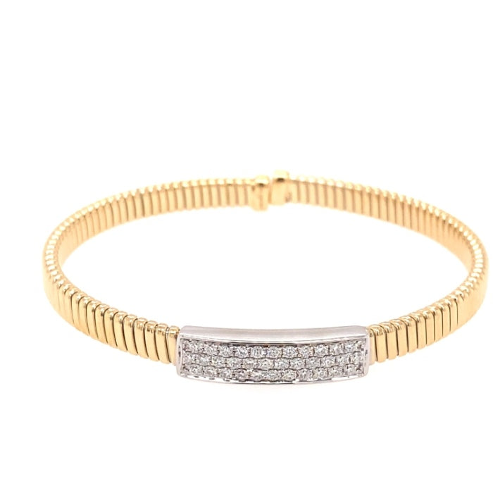 Two Tone 18 Karat Gold Diamond Bar Cuff Bracelet