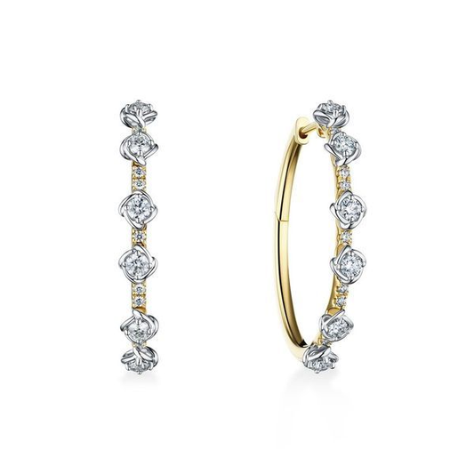 18 Karat Two Tone Abbracci Diamond Hoops Earrings