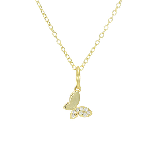 Lady's Yellow Sterling Silver Gold Plated Crystal Butterfly Pendant