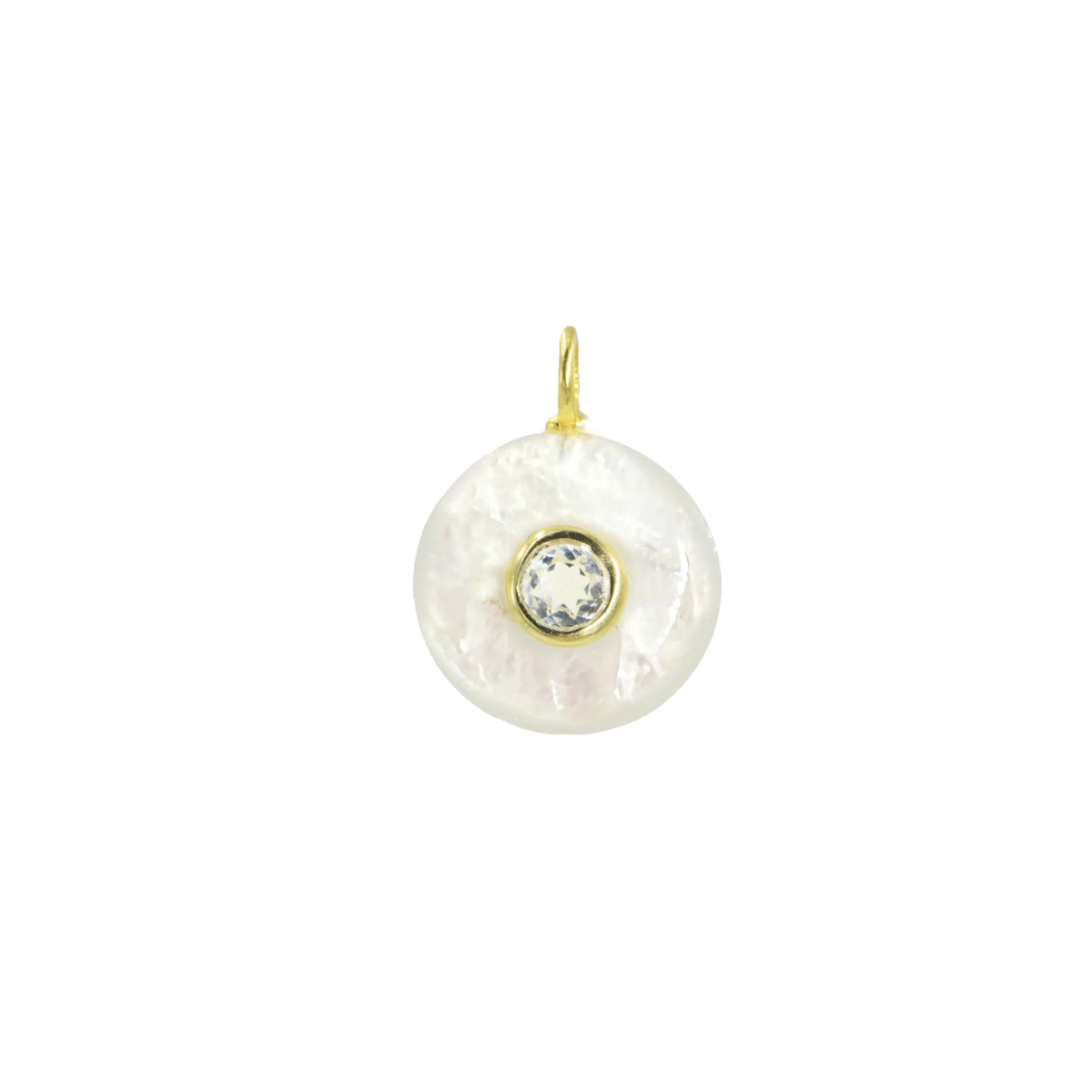 Sterling Silver Gold Plated Moonstone Coin Charm with Toggle Clip