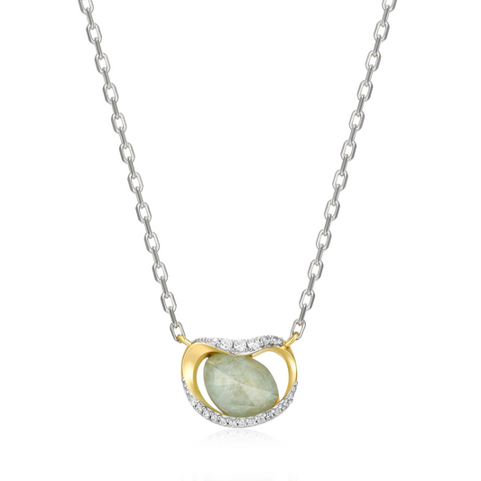 Elle Two Tone Sterling Silver CZ and Genuine Amazonite Necklace