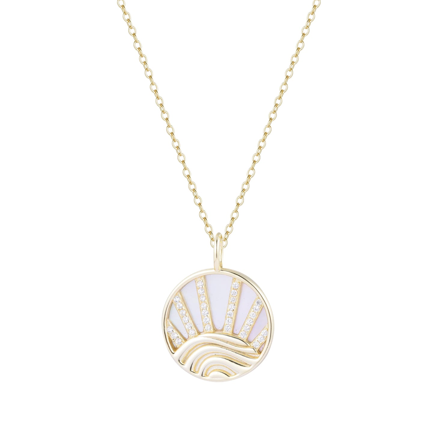 Yellow Sterling Silver Gold Plated Crystal Sunset Medallion Pendant