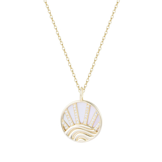 Yellow Sterling Silver Gold Plated Crystal Sunset Medallion Pendant