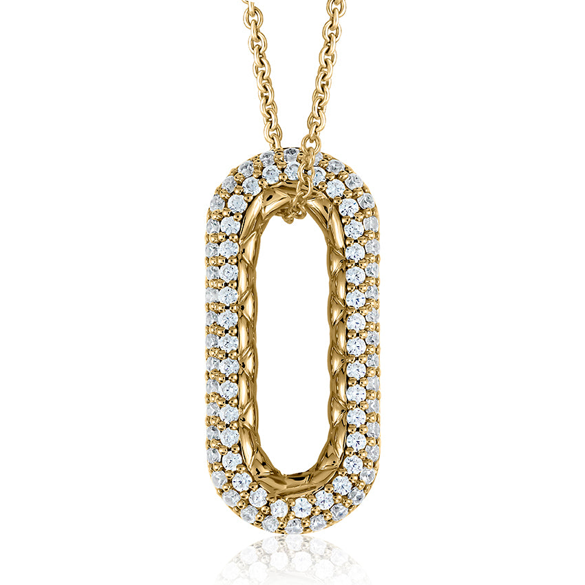 14 Karat Yellow Gold Pave Diamond Paperclip Pendant with chain .38 ctw