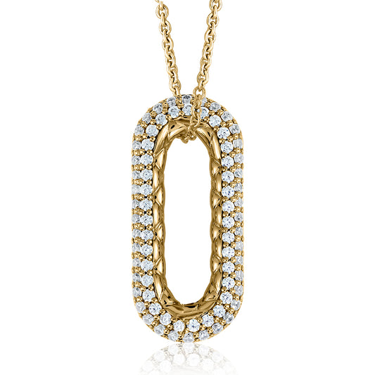 14 Karat Yellow Gold Pave Diamond Paperclip Pendant with chain .38 ctw