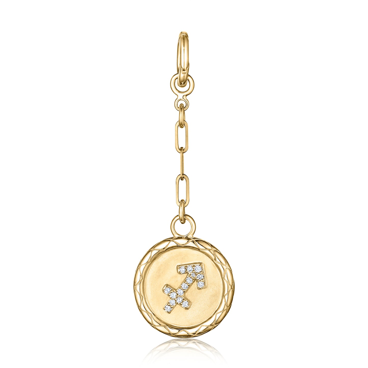 14 Karat Yellow Gold Diamond Zodiac "Taurus" Paperclip Drop Medallion .09 ctw