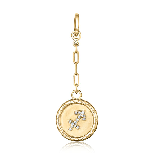 14 Karat Yellow Gold Diamond Zodiac "Taurus" Paperclip Drop Medallion .09 ctw