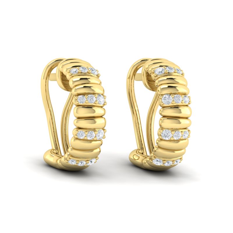 14 Karat Yellow Gold Diamond Tubed Style Half Hoop Earrings