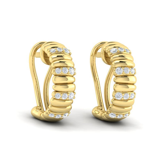14 Karat Yellow Gold Diamond Tubed Style Half Hoop Earrings