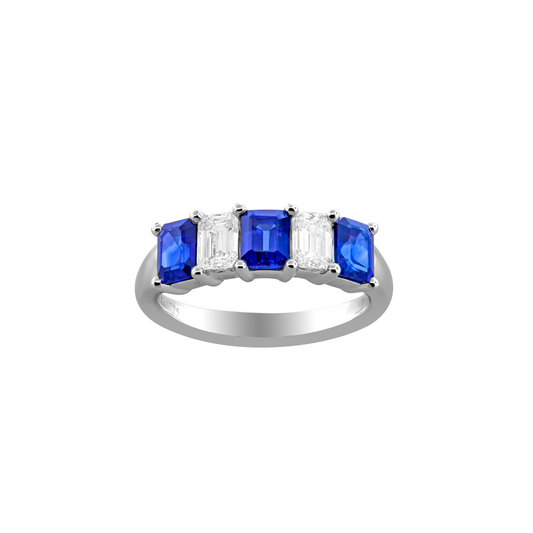 Spark Creations White 18 Karat Sapphire & Diamond Emerald Cut Ring - One Of A Kind