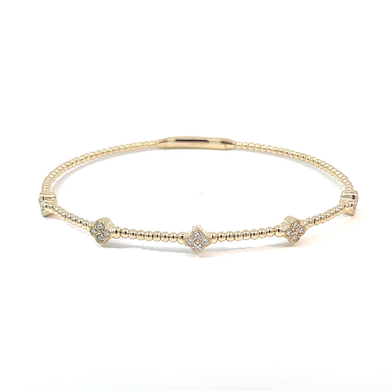 14 Karat Yellow Gold 5 Station Diamond Soft Bangle Bracelet