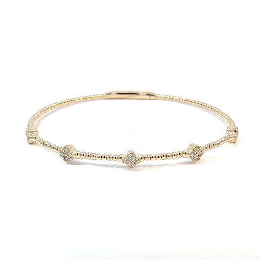 14 Karat Yellow Gold 5 Station Diamond Soft Bangle Bracelet