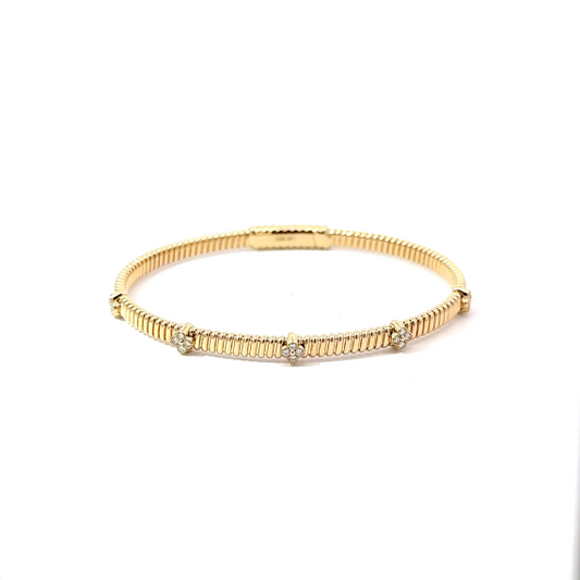 14 Karat Yellow Gold Diamond Soft Bangle Bracelet