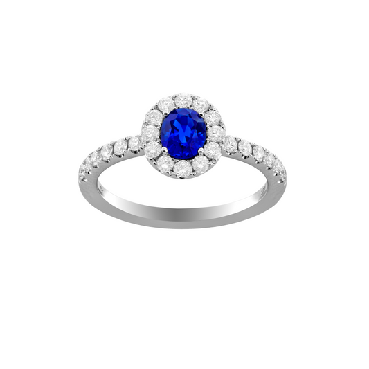 Spark Creations White 18 Karat Sapphire & Diamond Halo Ring