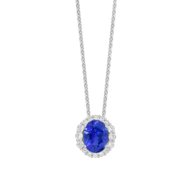 Spark Creations White 18K Tanzanite Diamond Halo Pendant